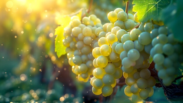 Still life of green grapes in the vineyard