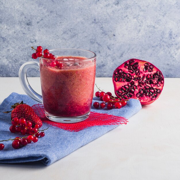 Still life of healthy pomegranate smoothie