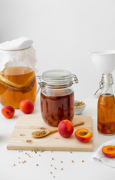 Free photo still life of kombucha bottle