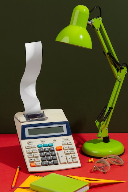 Still life of messy office desk