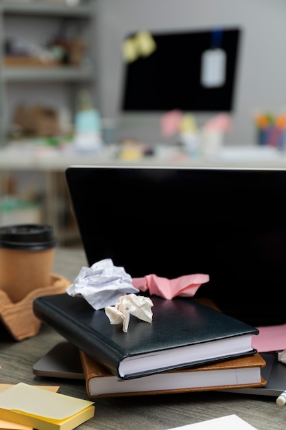 Still life of office desk  mess