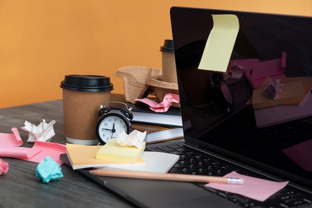 Still life of office desk  mess