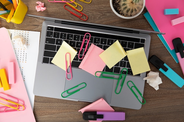 Still life of office desk  mess