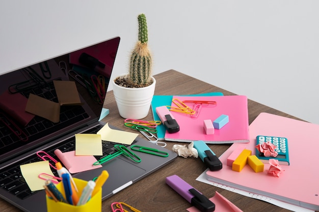 Still life of office desk  mess