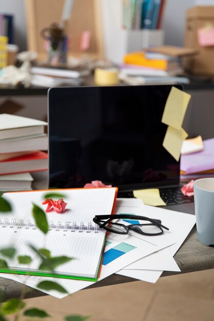 Still life of office desk  mess