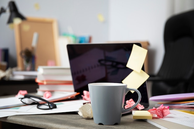 Free Photo still life of office desk  mess