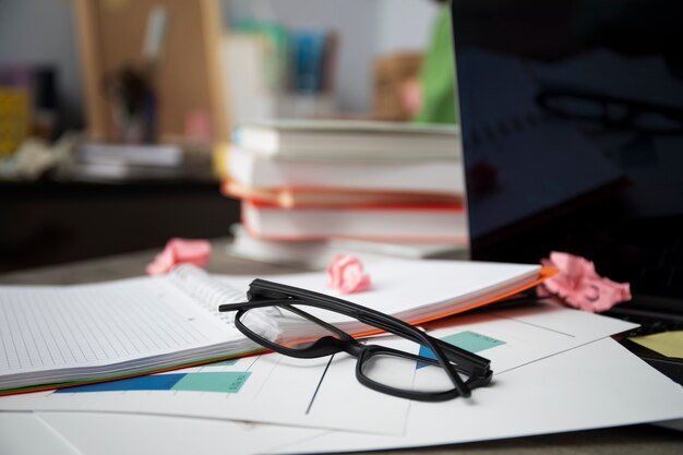 Still life of office desk  mess