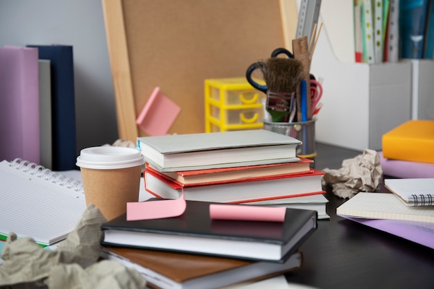 Still life of office desk  mess