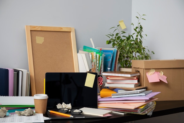 Free Photo still life of office desk  mess