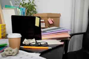 Free photo still life of office desk  mess