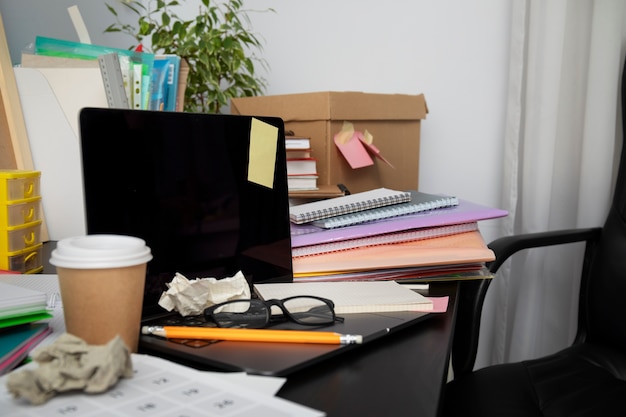 Free Photo still life of office desk  mess