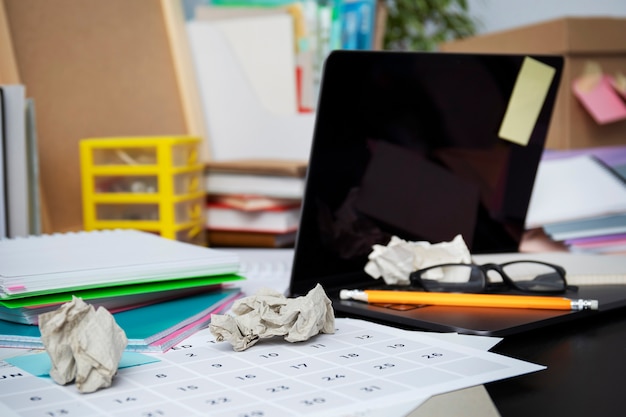 Still life of office desk  mess