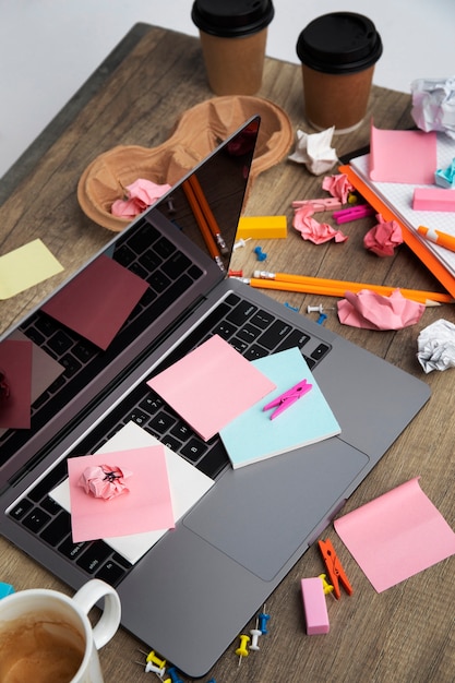 Free Photo still life of office desk  mess