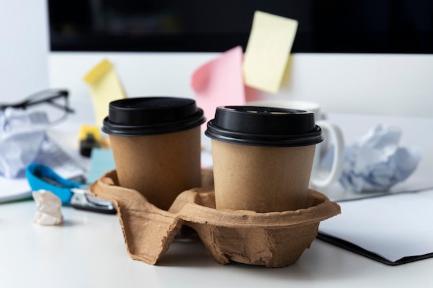 Free photo still life of office desk  mess