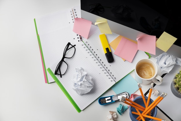 Free Photo still life of office desk  mess