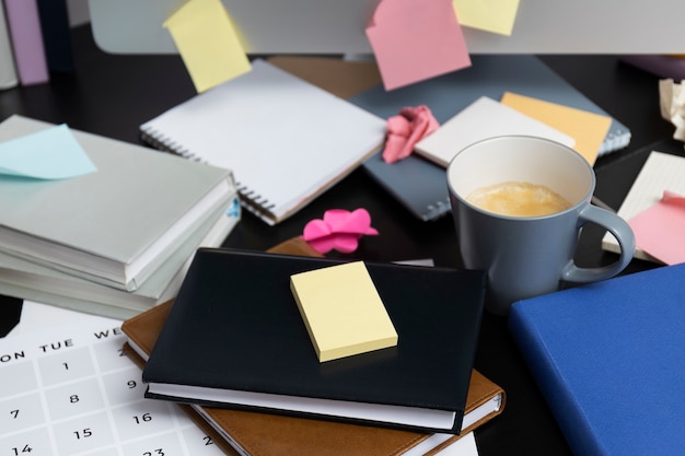 Free Photo still life of office desk  mess