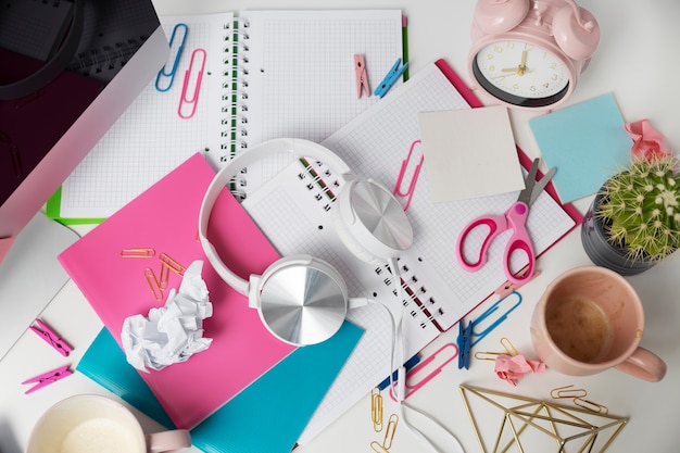 Free photo still life of office desk  mess