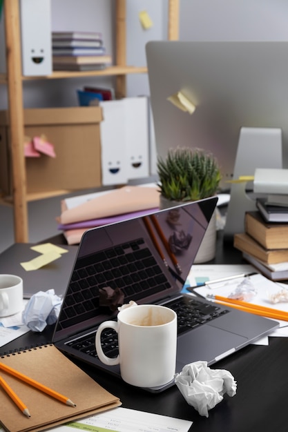 Free photo still life of office desk  mess