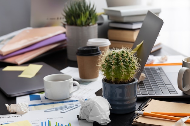 Free Photo still life of office desk  mess