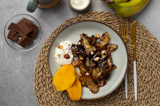 Still life of recipe with plantain banana