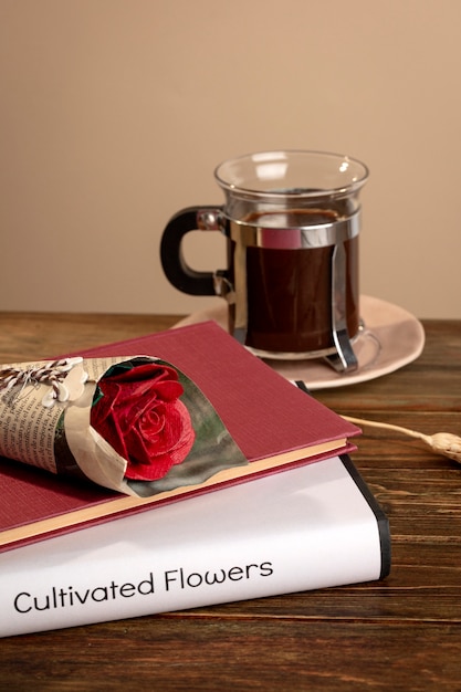 Still life of sant jordi for the day of books and roses