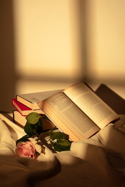 Still life of sant jordi for the day of books and roses