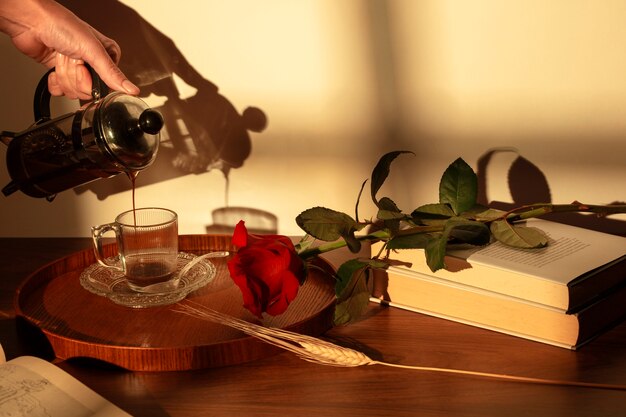 Still life of sant jordi for the day of books and roses