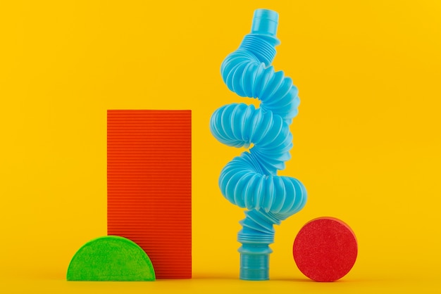 Still life of small decorative objects with vivid colors