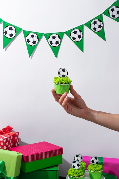 Free Photo still life of  soccer fan birthday theme party