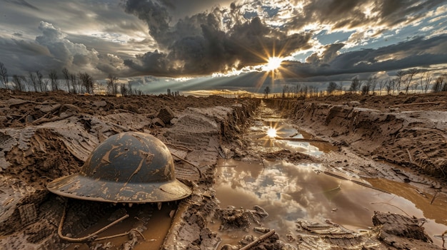 Free photo still life of soldier helmet