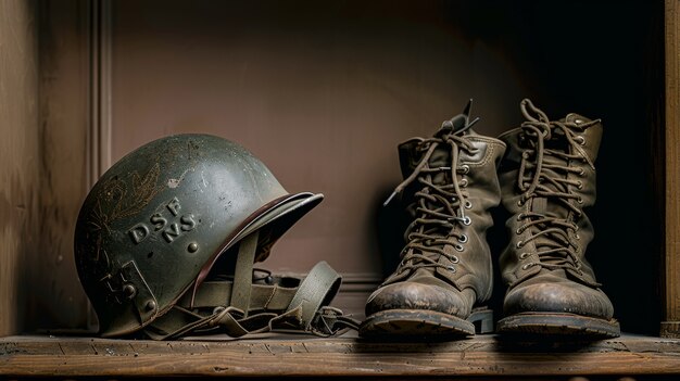 Free photo still life of soldier helmet