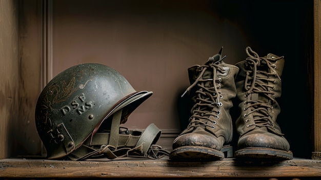 Free Photo still life of soldier helmet