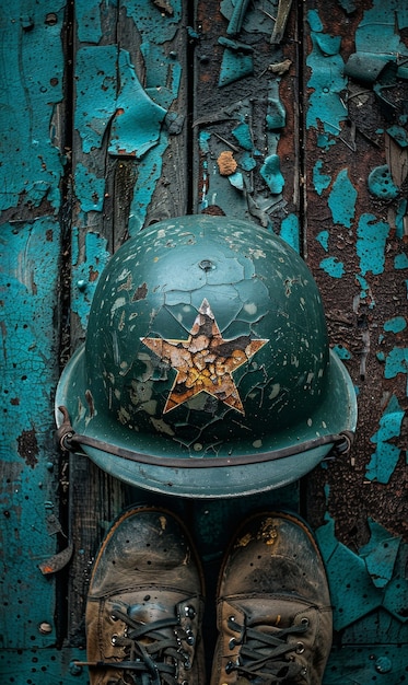 Still life of soldier helmet