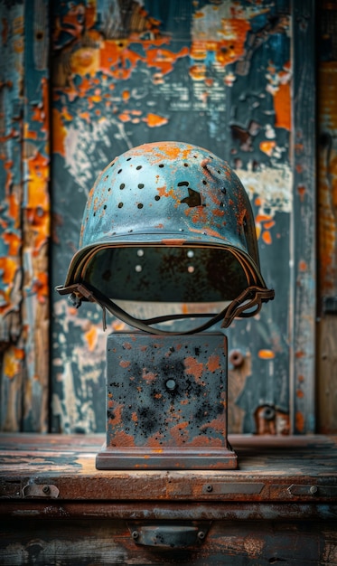 Free Photo still life of soldier helmet