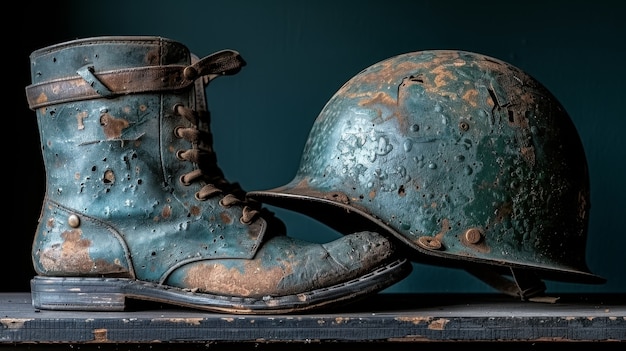 Free Photo still life of soldier helmet