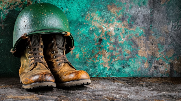 Free photo still life of soldier helmet