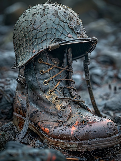 Free Photo still life of soldier helmet