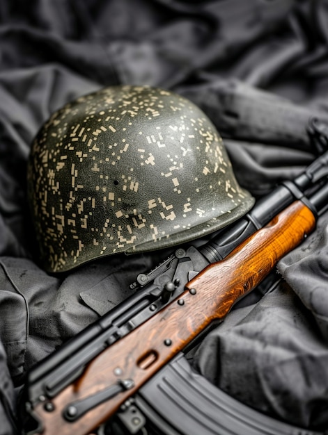 Free photo still life of soldier helmet