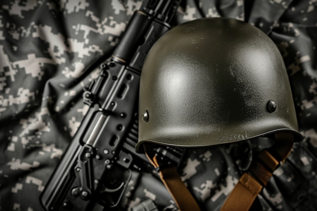 Free Photo still life of soldier helmet