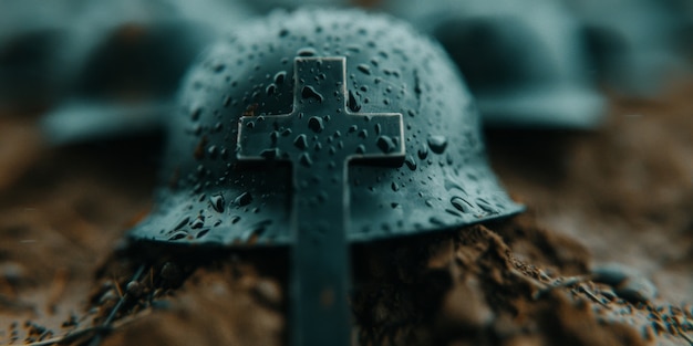 Free photo still life of soldier helmet