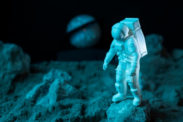 Free photo still life space composition with white astronaut