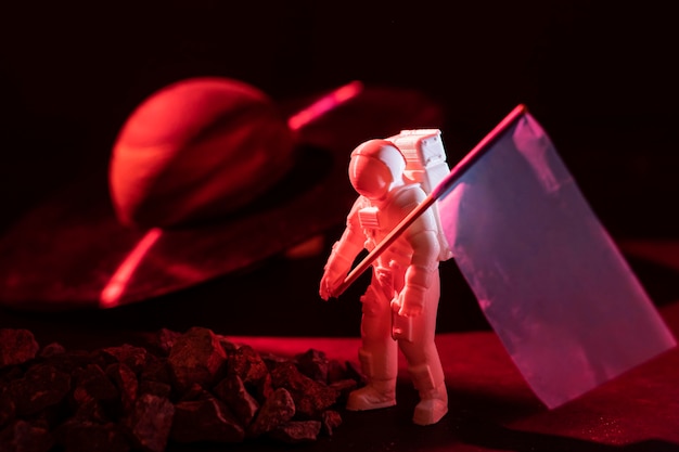 Still life space composition with white astronaut