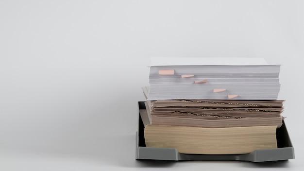 Free Photo still life of stacks of papers and documents