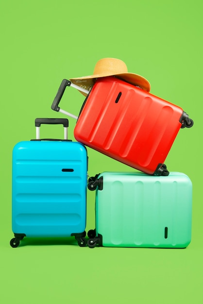 Still life of suitcases with wheels