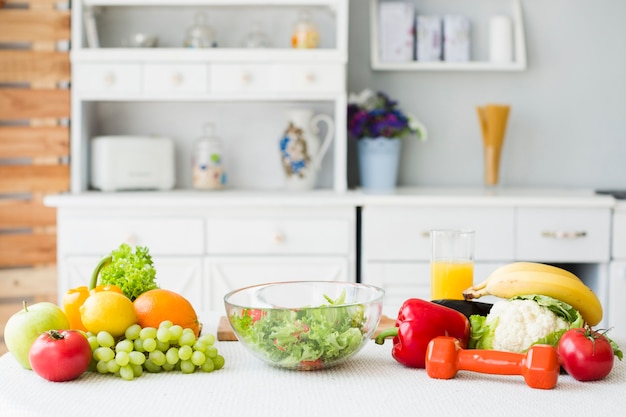 Still life of table with healthy food