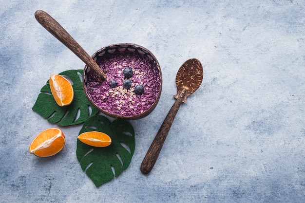 Still life of tasty blueberry smoothie