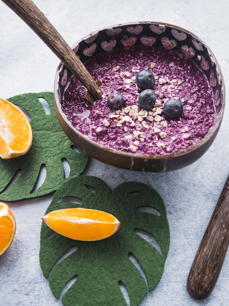 Still life of tasty blueberry smoothie