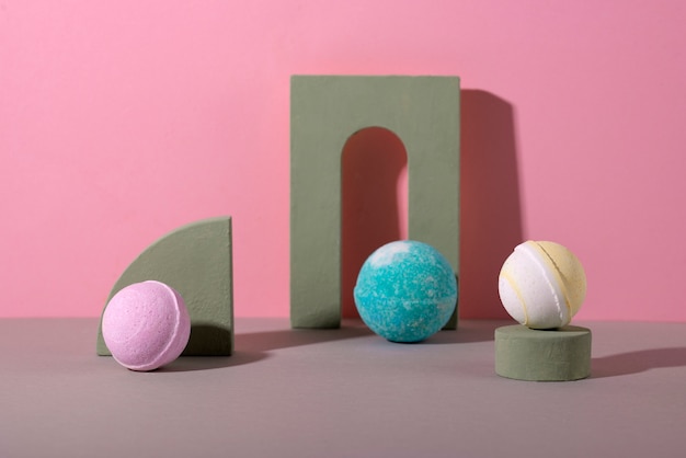 Free photo still life of unused bath bombs