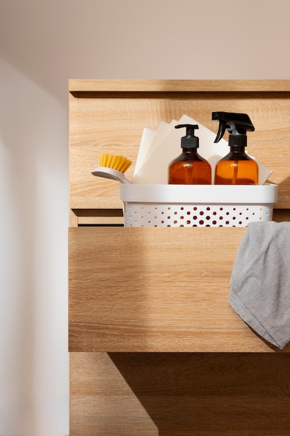 Free photo still life of various cleaning products