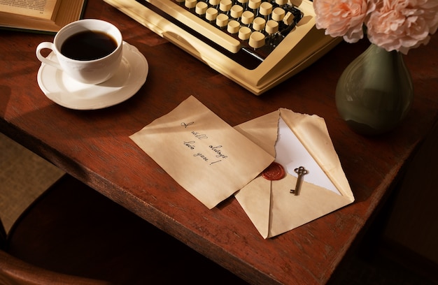 Free Photo still life of vintage writing of a love letter